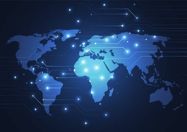 Genel ağ bağlantısı. Küresel iş dünyasının dünya haritası ve kompozisyon kavramı. Vektör İllüstrasyonu