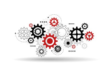 Soyut Dişli çark mekanizması arka plan. Makine cog teknolojisi. Ekip çalışması kavramı. Vektör çizim