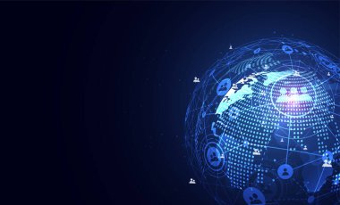 Genel ağ bağlantısı. Küresel iş dünyasının dünya haritası ve kompozisyon kavramı. Vektör İllüstrasyonu