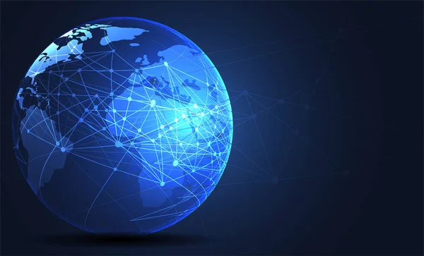 Globalne Połączenie Sieciowe Mapa Świata Punkt Koncepcja Składu Linii Globalnego — Wektor stockowy