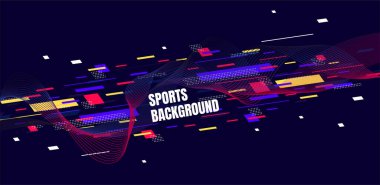 Spor geçmişi için soyut renkli sanat. Dinamik parçacıklar. Çizgi tasarımlı modern bilim ve teknoloji elementleri. Vektör illüstrasyonu