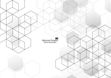 Soyut kutuları arka plan. Modern teknoloji ile kare kafes. Geometrik çizgilerle beyaz arka plan üzerinde. Küp hücre. Vektör çizim