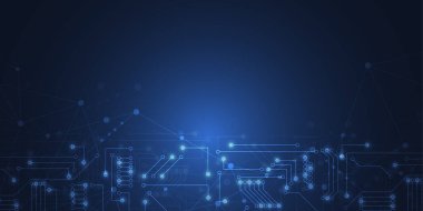 Abstract background with technology circuit board texture. Electronic motherboard illustration. Communication and engineering concept. Vector illustration