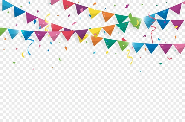 Colorful Bunting Flags Confetti Ribbons Birthday Celebration Carnival Anniversary Holiday — Stok Vektör