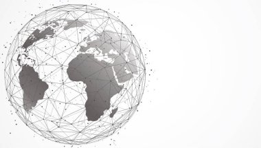 Genel ağ bağlantısı. Küresel iş dünyasının dünya haritası ve kompozisyon kavramı. Vektör İllüstrasyonu