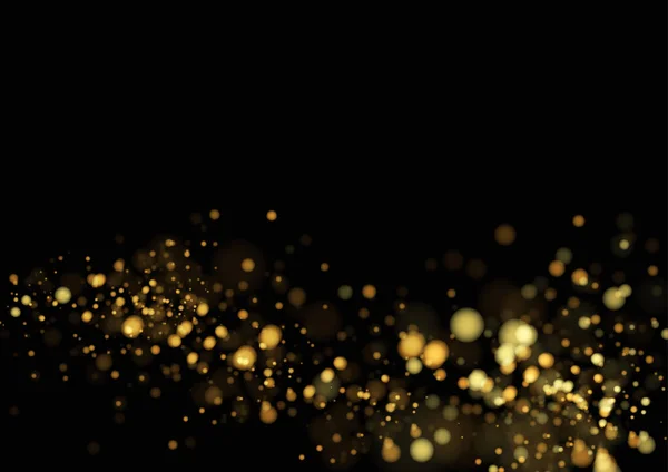 Gold Glitter Texture Isolated Bokeh Black Background Particles Color Celebratory — Vector de stock