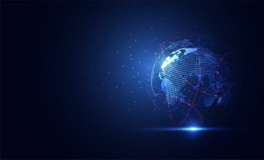 Genel ağ bağlantısı. Küresel iş dünyasının dünya haritası ve kompozisyon kavramı. Vektör İllüstrasyonu