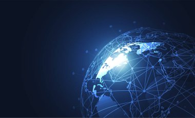 Genel ağ bağlantısı. Küresel iş dünyasının dünya haritası ve kompozisyon kavramı. Vektör İllüstrasyonu