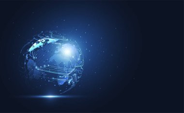 Genel ağ bağlantısı. Küresel iş dünyasının dünya haritası ve kompozisyon kavramı. Vektör İllüstrasyonu