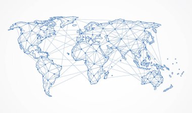 Genel ağ bağlantısı. Küresel iş dünyasının dünya haritası ve kompozisyon kavramı. Vektör İllüstrasyonu