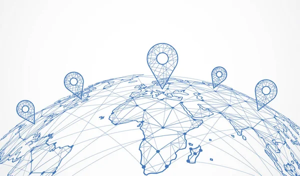 Globalne Połączenie Sieciowe Mapa Świata Punkt Koncepcja Składu Linii Globalnego — Wektor stockowy