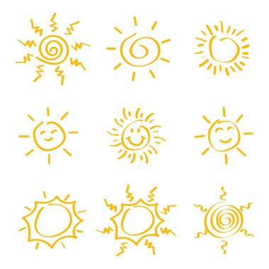 Set of sun icons. Collection sunburst. Vector illustration. 