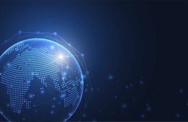Genel ağ bağlantısı. Küresel iş dünyasının dünya haritası ve kompozisyon kavramı. Vektör İllüstrasyonu