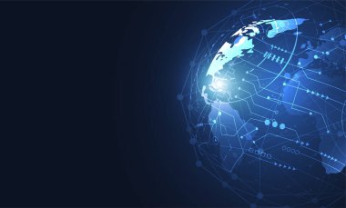 Genel ağ bağlantısı. Küresel iş dünyasının dünya haritası ve kompozisyon kavramı. Vektör İllüstrasyonu