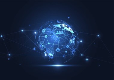 Genel ağ bağlantısı. Küresel iş dünyasının dünya haritası ve kompozisyon kavramı. Vektör İllüstrasyonu