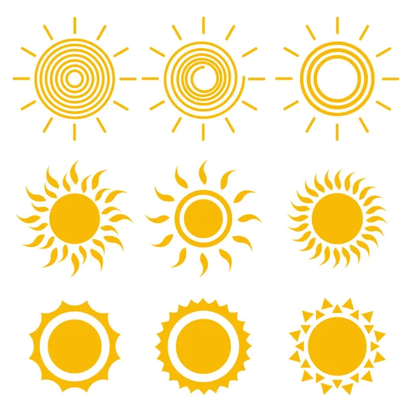 Set Sun Icons Collection Sunburst Vector Illustration — Image vectorielle