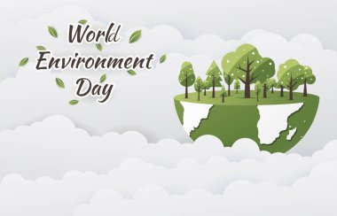 World Environment Day concept with Save the world. Nature or Healthy. Eco friendly design. Vector illustration