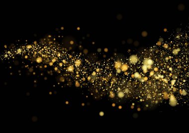 Gold glitter texture isolated with bokeh on black background. Particles color Celebratory. Golden explosion of confetti Design. Vector illustration
