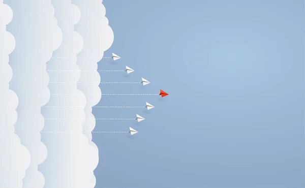 Business Concept Red Paper Leader Airplane Flying Blue Sky Business — ストックベクタ