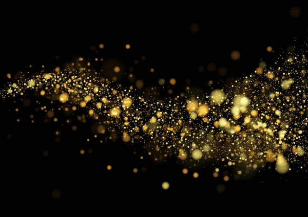 Gold Glitter Texture Isolated Bokeh Black Background Particles Color Celebratory — Vettoriale Stock