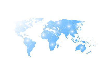 Genel ağ bağlantısı. Küresel iş dünyasının dünya haritası ve kompozisyon kavramı. Vektör İllüstrasyonu