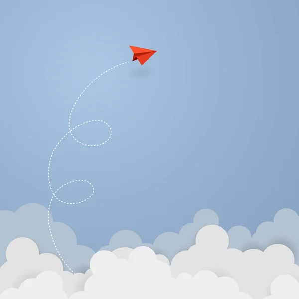 Business Concept Red Paper Leader Airplane Flying Blue Sky Business — 图库矢量图片