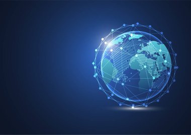 Genel ağ bağlantısı. Küresel iş dünyasının dünya haritası ve kompozisyon kavramı. Vektör İllüstrasyonu