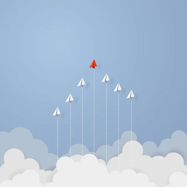 Business Concept Red Paper Leader Airplane Flying Blue Sky Business — Stockový vektor