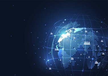 Genel ağ bağlantısı. Küresel iş dünyasının dünya haritası ve kompozisyon kavramı. Vektör İllüstrasyonu