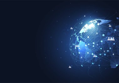 Genel ağ bağlantısı. Küresel iş dünyasının dünya haritası ve kompozisyon kavramı. Vektör İllüstrasyonu