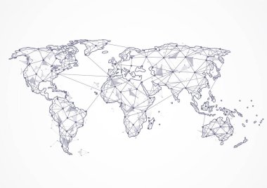 Genel ağ bağlantısı. Küresel iş dünyasının dünya haritası ve kompozisyon kavramı. Vektör İllüstrasyonu