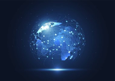 Genel ağ bağlantısı. Küresel iş dünyasının dünya haritası ve kompozisyon kavramı. Vektör İllüstrasyonu