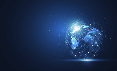 Genel ağ bağlantısı. Küresel iş dünyasının dünya haritası ve kompozisyon kavramı. Vektör İllüstrasyonu