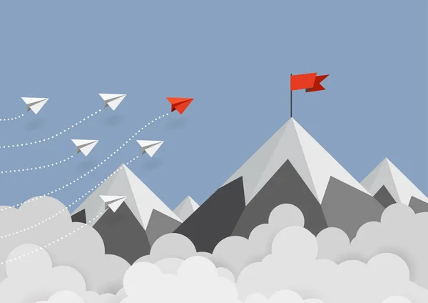 Business Concept Red Paper Leader Airplane Flying Blue Sky Business — 图库矢量图片