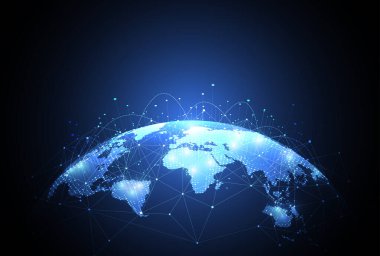 Genel ağ bağlantısı. Küresel iş dünyasının dünya haritası ve kompozisyon kavramı. Vektör İllüstrasyonu