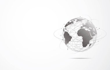 Genel ağ bağlantısı. Küresel iş dünyasının dünya haritası ve kompozisyon kavramı. Vektör İllüstrasyonu