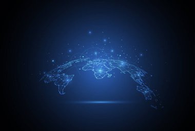 Genel ağ bağlantısı. Küresel iş dünyasının dünya haritası ve kompozisyon kavramı. Vektör İllüstrasyonu