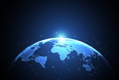 Genel ağ bağlantısı. Küresel iş dünyasının dünya haritası ve kompozisyon kavramı. Vektör İllüstrasyonu