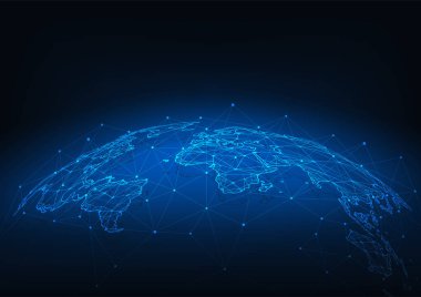 Genel ağ bağlantısı. Küresel iş dünyasının dünya haritası ve kompozisyon kavramı. Vektör İllüstrasyonu