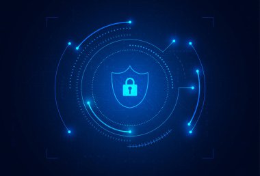 Birinci sınıf güvenlik siber dijital konsepti. Soyut teknoloji arka planı iş için sistem yeniliklerini koruyor. Vektör illüstrasyonu