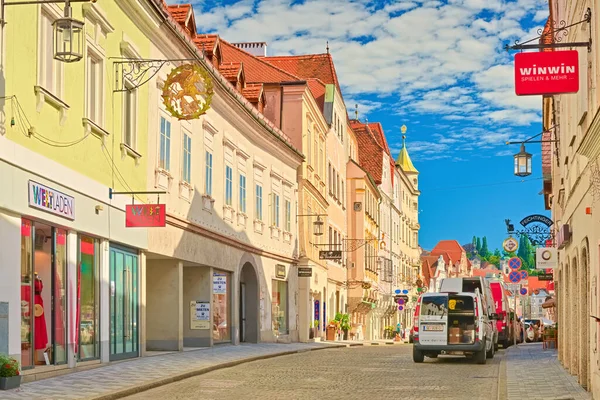Steyr 2020 Június Ausztria Hangulatos Utca Gyönyörű Színes Épületekkel Hagyományos — Stock Fotó