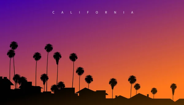 Prachtige Zonsondergang Ergens Californië Usa Creatieve Ansichtkaart Stijl Vector Illustratie — Stockvector