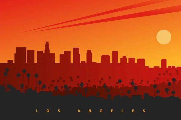 Los Angeles Skyline Bij Zonsondergang Californië Usa Originele Creatieve Vector — Stockvector