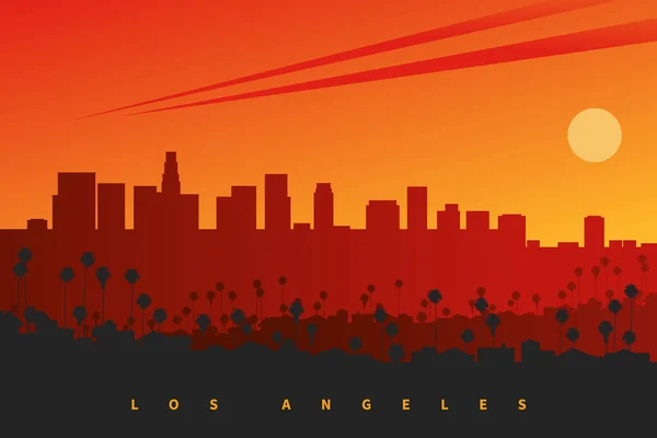 Los Angeles Skyline Bij Zonsondergang Californië Usa Originele Creatieve Vector — Stockvector