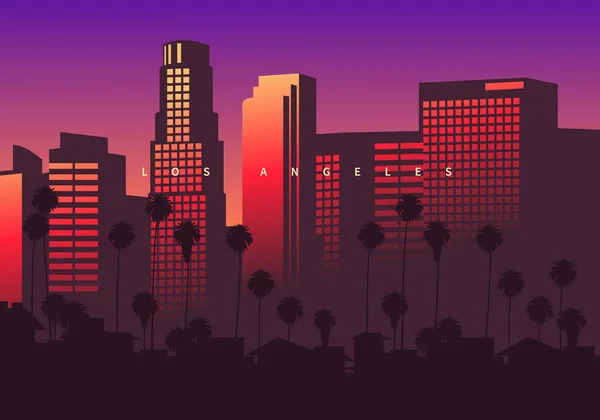 Skyline Von Los Angeles Zur Goldenen Stunde Kalifornien Usa Wolkenkratzer — Stockvektor