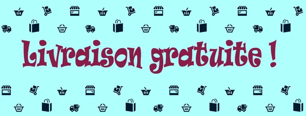 Free delivery written in french for a Facebook cover banner with a blue background with shopping bags and others symbols