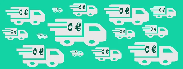 Cover Illustration Free Delivery Trucks Symbol Euro Green Background — Zdjęcie stockowe