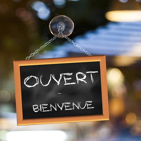 Open Welcome Written Chalk French Slate Hanging Window Pane Suction — Foto Stock