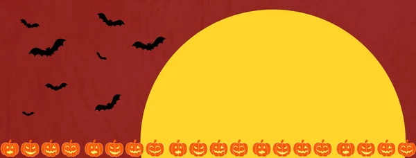 Halloween Card Red Background Bats Yellow Moon Pumpkins — Stock Photo, Image