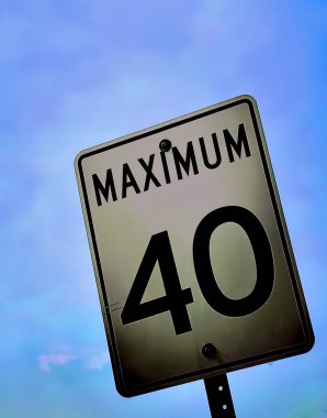 Speed Limit Sign against Blue Sky, max 40. High-quality photo